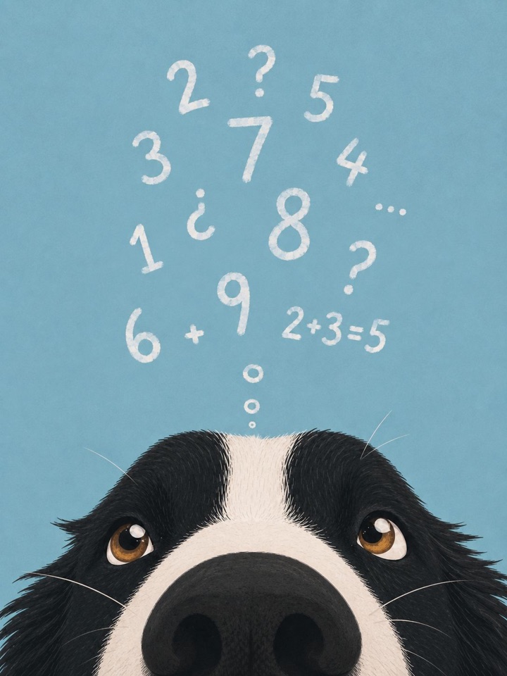 Illustration of a curious dog thinking about numbers